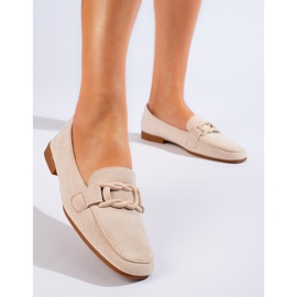 Mocasines de mujer Shelovet de ante beige 3