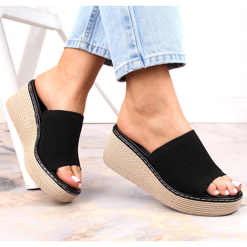 Zapatillas casa mujer cuña negras T.Sokolski MU100 negro 1