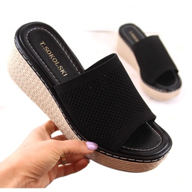Zapatillas casa mujer cuña negras T.Sokolski MU100 negro 4