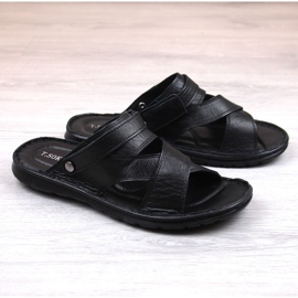 Chanclas de hombre en piel negra T.Sokolski LM20-02 negro 5