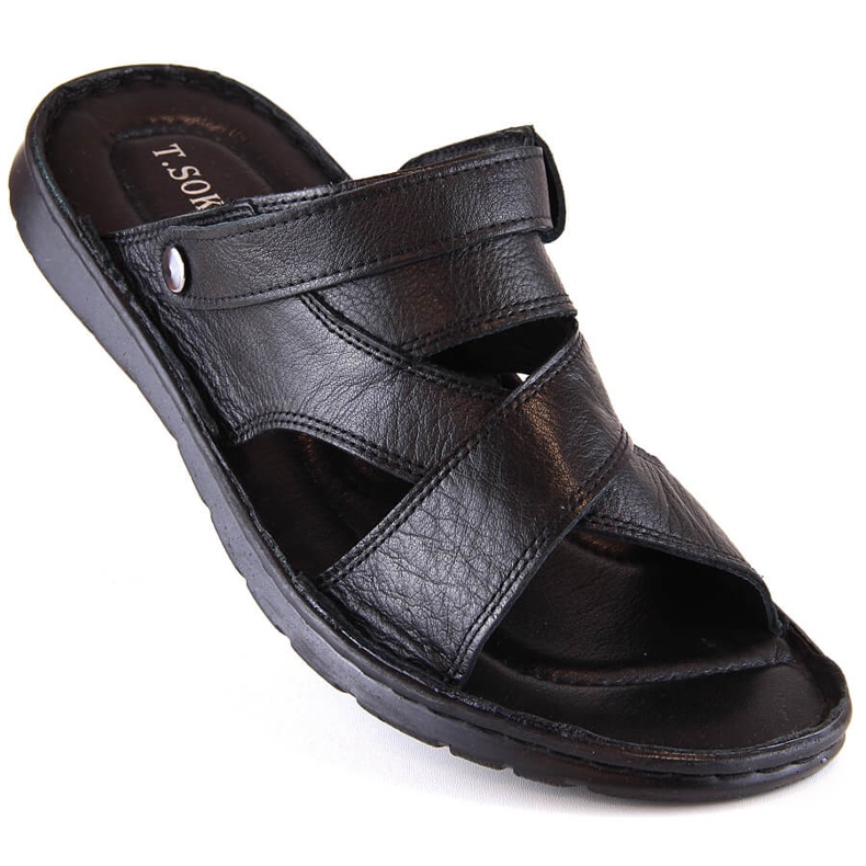 Chanclas de hombre en piel negra T.Sokolski LM20-02 negro 2
