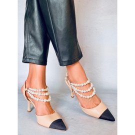 Salón de tacón abierto con perlas Harmony Beige 1 Salón de tacón abierto con perlas Harmony Beige 1