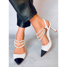 Zapatos de tacón abierto con perlas Harmony White blanco 1