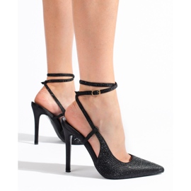 Bombas negras en un tacón alto con cristales de Shelovet negro 1