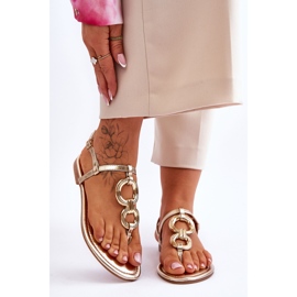 Sandalias de cuero con chanclas de tacón plano doradas Keep Going dorado 1