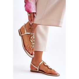 Sandalias de cuero con chanclas de tacón plano doradas Keep Going dorado 3