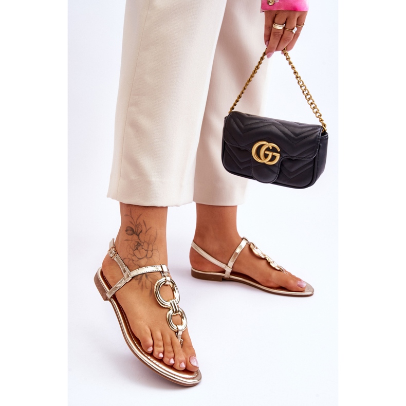 Sandalias de cuero con chanclas de tacón plano doradas Keep Going dorado 2