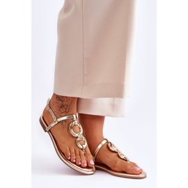 Sandalias de cuero con chanclas de tacón plano doradas Keep Going dorado 6