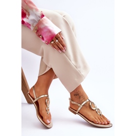 Sandalias de cuero con chanclas de tacón plano doradas Keep Going dorado 5
