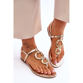 Sandalias de cuero con chanclas de tacón plano doradas Keep Going dorado 4
