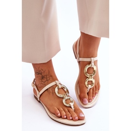 Chanclas de cuero beige con tacón plano Keep Going 3