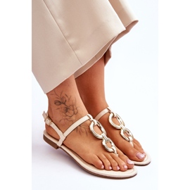 Chanclas de cuero beige con tacón plano Keep Going 5