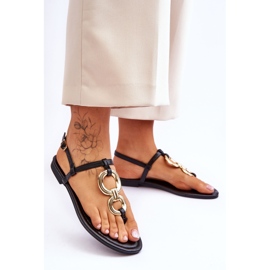 Sandalias negras de cuero con chanclas de tacón plano Keep Going negro 2