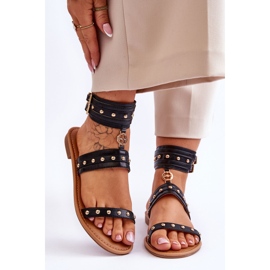 Sandalias De Mujer Con Tachuelas Unique Negro Selina 1