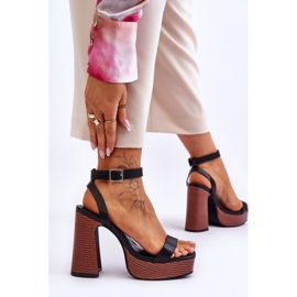 Sandalias de cuero en una plataforma marina negra gruesa negro 3