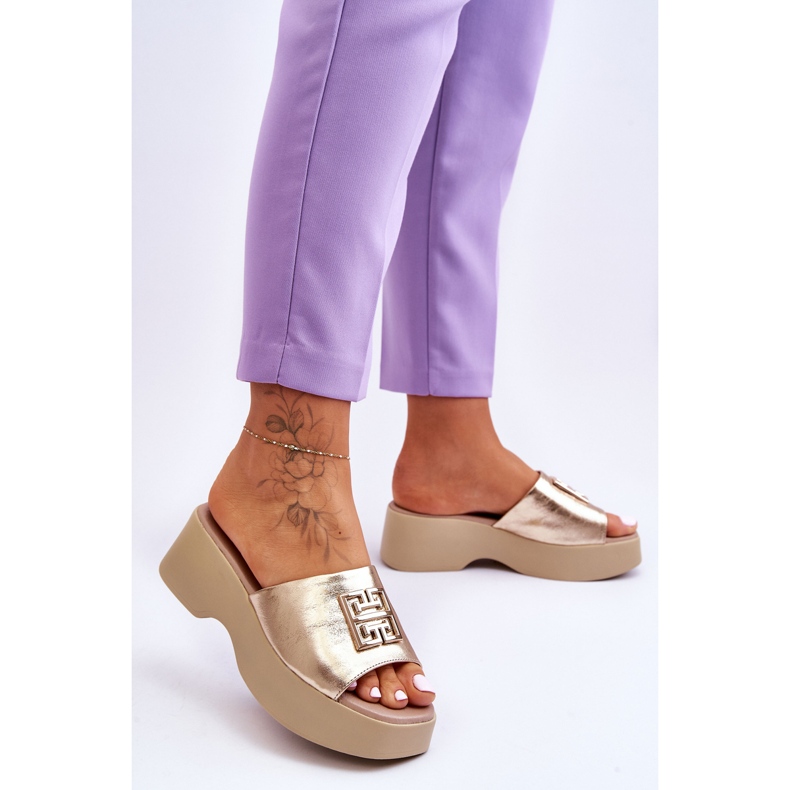 Lemar Pantuflas De Mujer De Piel Con Plataforma Y Adorno Renna Dorado 2