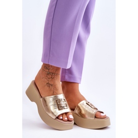 Lemar Pantuflas De Mujer De Piel Con Plataforma Y Adorno Renna Dorado 6