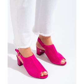 Sandalias mujer tacón calado ante fucsia Shelovet rosado 1