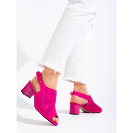 Sandalias mujer tacón calado ante fucsia Shelovet rosado 2