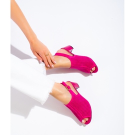 Sandalias mujer tacón calado ante fucsia Shelovet rosado 3