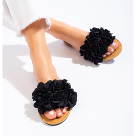 Babucha mujer negra con flores Shelovet negro 3