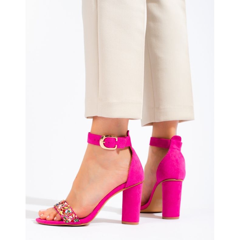 Sandalias mujer fucsia con piedras Vinceza decorativas rosa 1