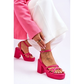 FS1 Sandalias de tacón alto de moda con correas fucsia Shemira rosado 5
