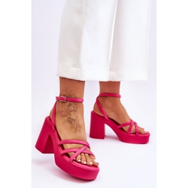 FS1 Sandalias de tacón alto de moda con correas fucsia Shemira rosa 2