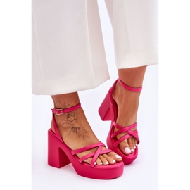 FS1 Sandalias de tacón alto de moda con correas fucsia Shemira rosado 3