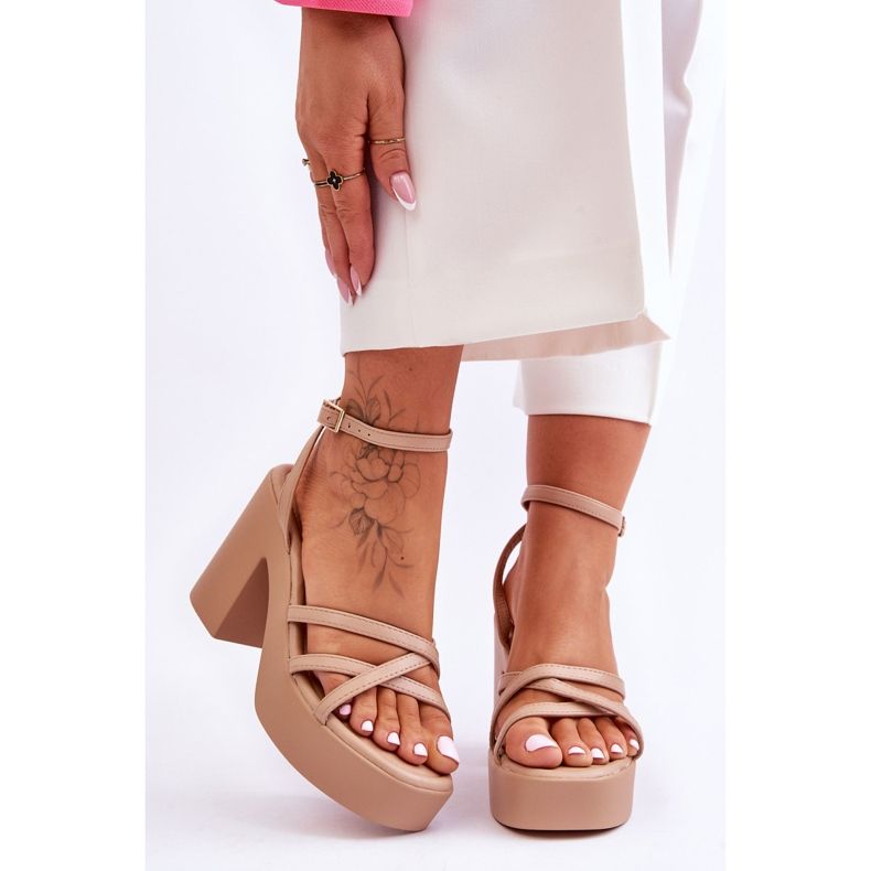 FS1 Sandalias De Tacón De Moda Con Rayas Shemira Beige 1