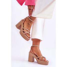 FS1 Sandalias De Tacón De Moda Con Rayas Shemira Beige 2