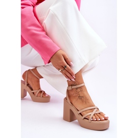 FS1 Sandalias De Tacón De Moda Con Rayas Shemira Beige 3