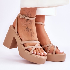FS1 Sandalias De Tacón De Moda Con Rayas Shemira Beige 4
