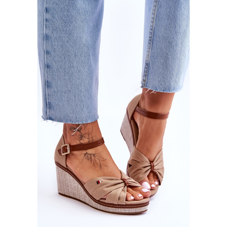 PS1 Sandalias Mujer Con Cuña Trenzada Beige Oscuro Judith 1