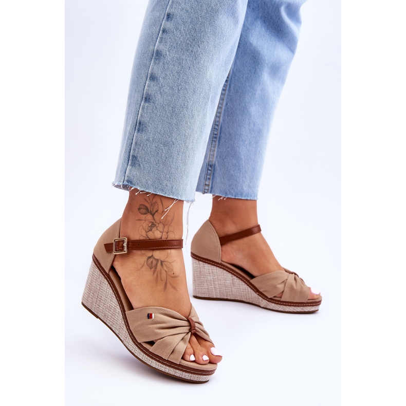 PS1 Sandalias Mujer Con Cuña Trenzada Beige Oscuro Judith 2