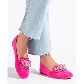 Mocasines Shelovet de ante rosa con piedras rosado 1