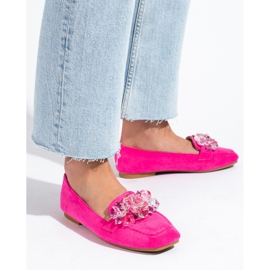 Mocasines Shelovet de ante rosa con piedras rosado 2