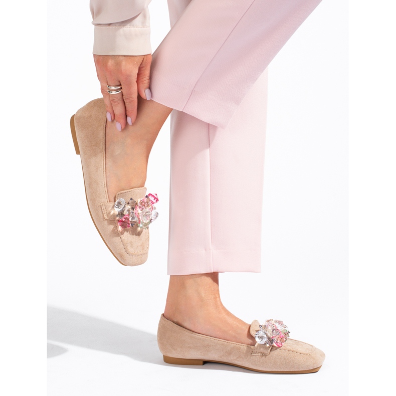 Mocasines Shelovet de ante beige con piedras 1