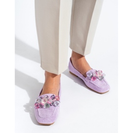 Mocasines Shelovet de ante morado con piedras violeta 3