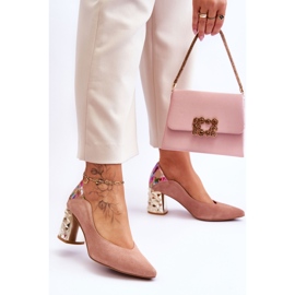 Zapatos De Salón De Ante Con Tacón Decorativo Maciejka 05042-15 Rosa rosado 2