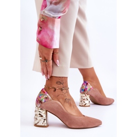 Zapatos De Salón De Ante Con Tacón Decorativo Maciejka 05042-15 Rosa rosado 5