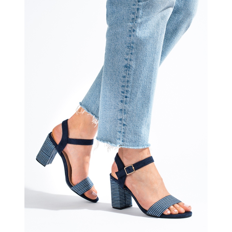 Sandalias de mujer Shelovet azul marino con tacón decorativo 1