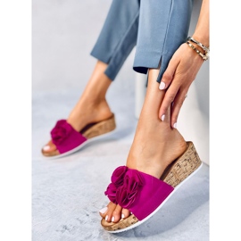 BM Sandalias cuña flores Peluso Fucsia rosado 3