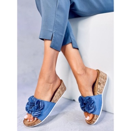 BM Sandalias cuña flores Peluso Azul 2