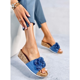 BM Sandalias cuña flores Peluso Azul 1