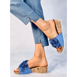 BM Sandalias cuña flores Peluso Azul 4