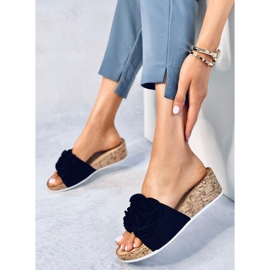 BM Sandalias cuña con flores de Peluso Negro 4