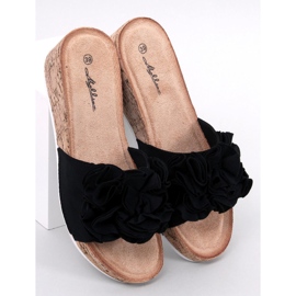 BM Sandalias cuña con flores de Peluso Negro 5