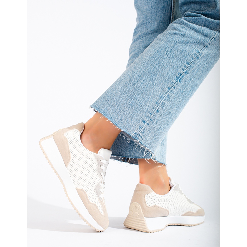 TRENDI Zapatos deportivos casuales en la plataforma beige blanco gris 1