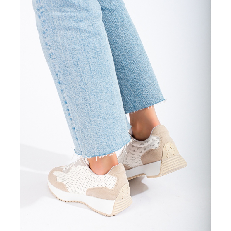 TRENDI Zapatos deportivos casuales en la plataforma beige blanco gris 2